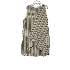 Cannisse Women's V-Neck Sleeveless Striped Linen Top Beachy Size L